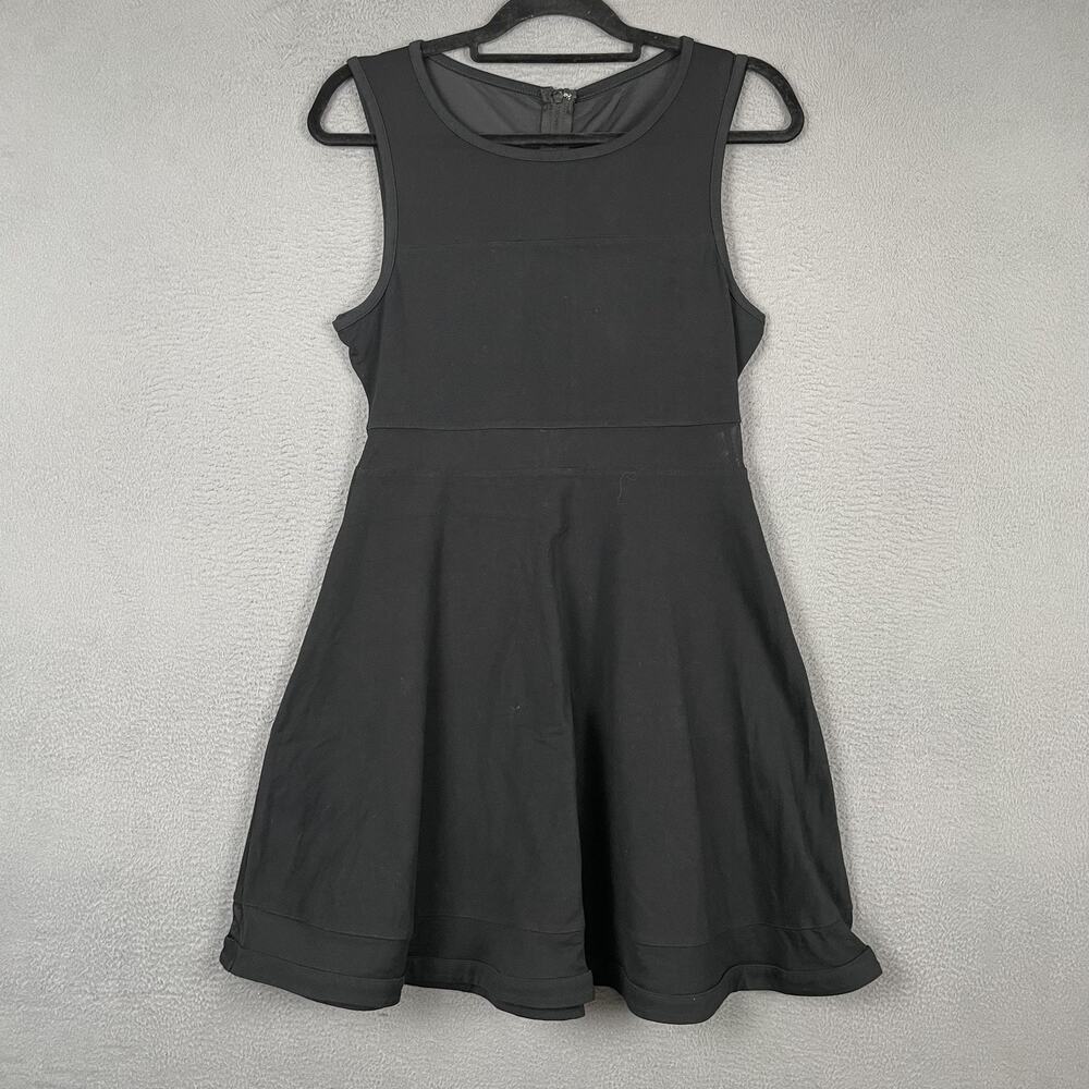 Express Dress Womens M Black Fit & Flare Tank Sleeveless Crew Neck Zip Mesh